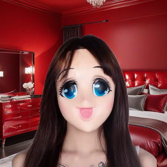 Sissy Anime Cosplay Mask Beauty Girl Latex Half Face Cartoon Character - Picture 3 of 5